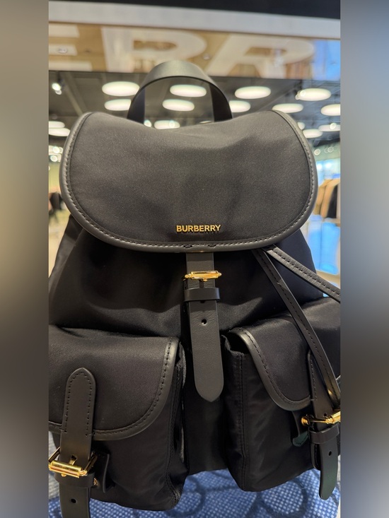 Burberry Black Nylon & Leather Backpack with check print